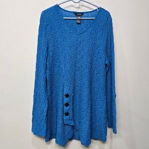 Ali Miles Shirt‎ Top Tunic Size XL Blue Artsy Scandi Crinkle Lagenlook Buttons